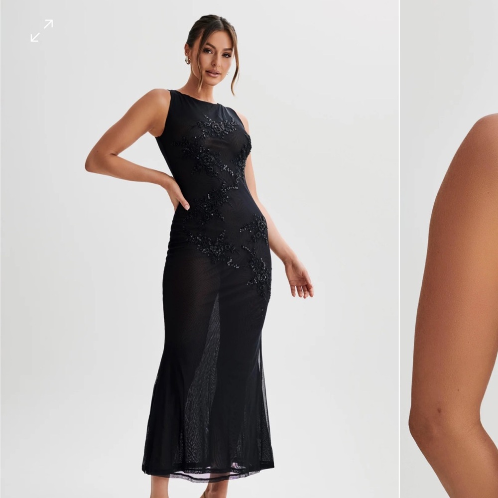 Meshki Size Small Black Embellished Maxi Dress